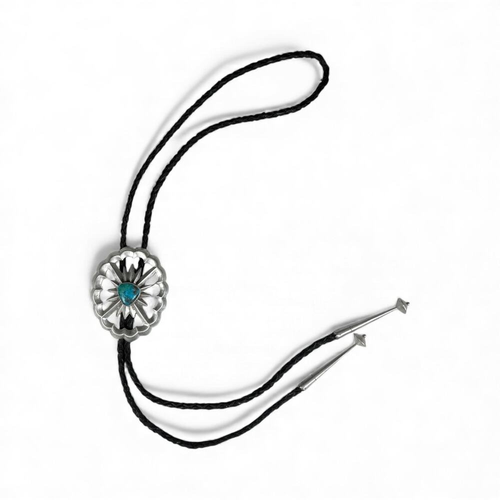 Bennett Southwest Sterling Silver and Turquoise Bolo Tie Navajo Native jewelry